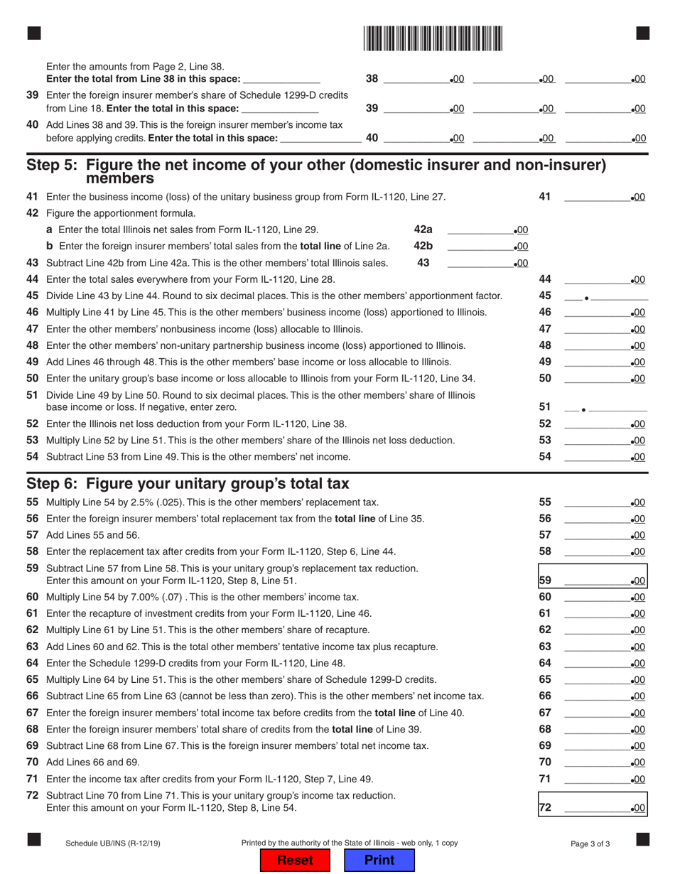 Form IL-1120 Schedule UB / INS Tax for a Unitary Business Group With Foreign Insurer Members - Illinois, Page 3
