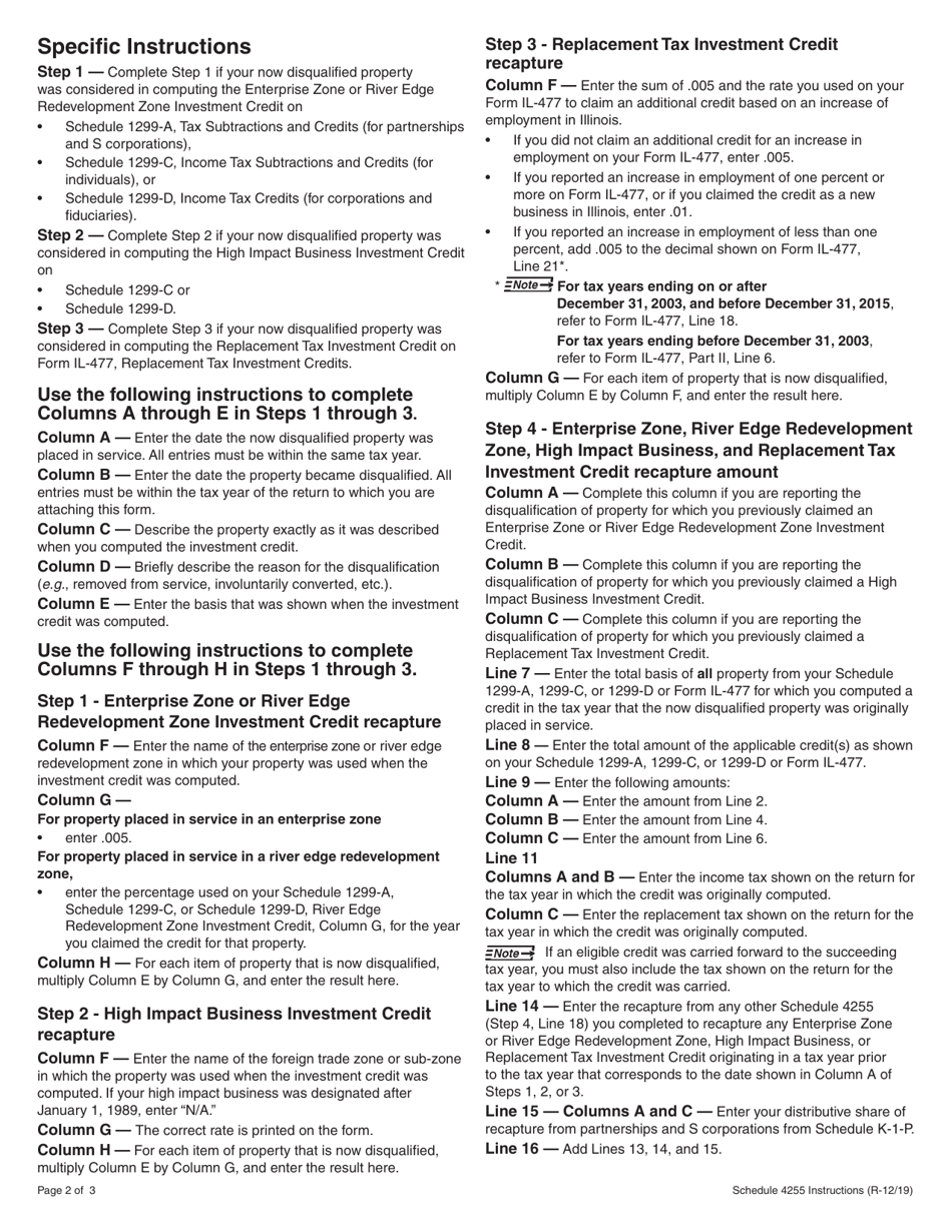 Instructions for Schedule 4255 Recapture of Investment Tax Credits - Illinois, Page 2