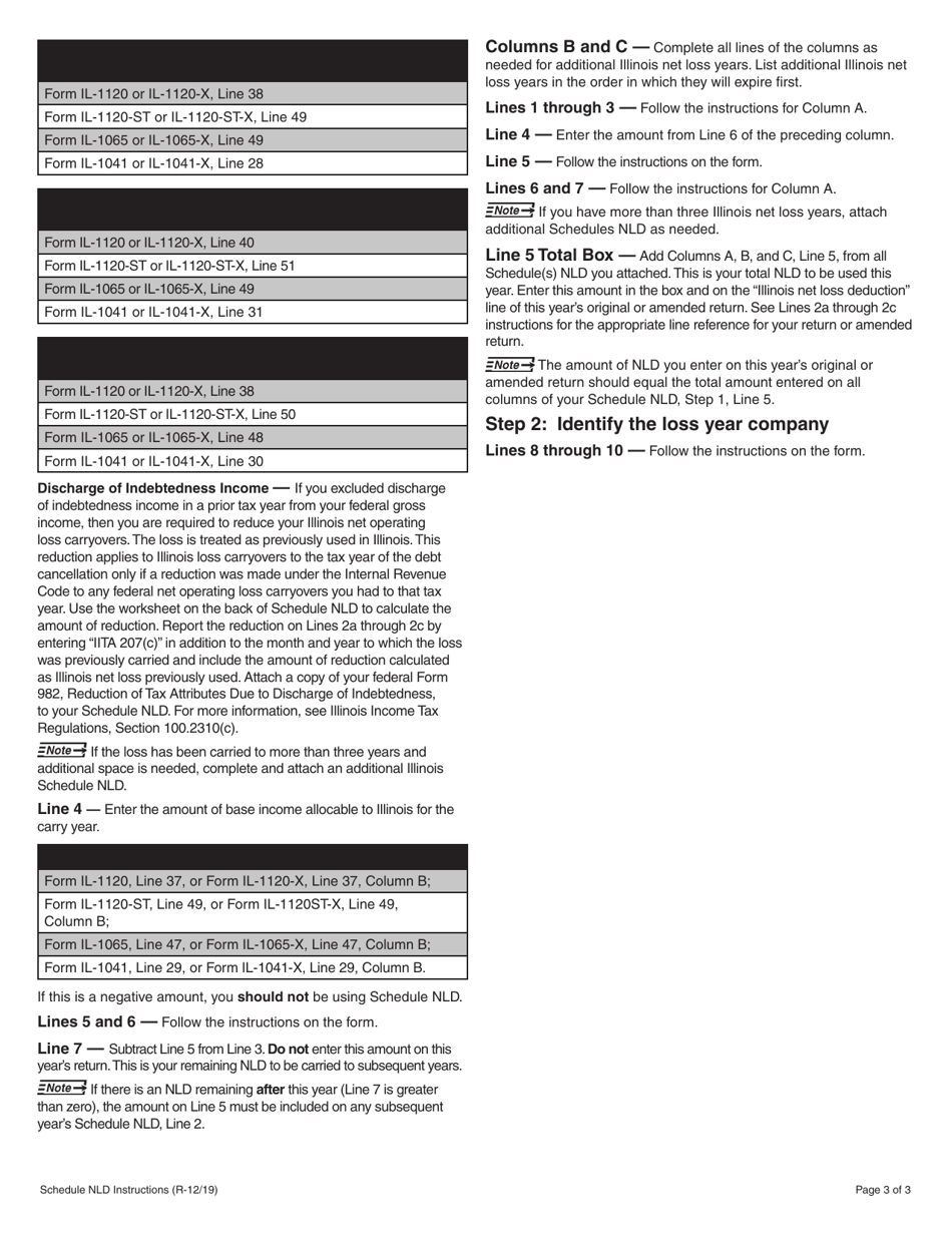 Instructions for Schedule NLD Illinois Net Loss Deduction - Illinois, Page 3