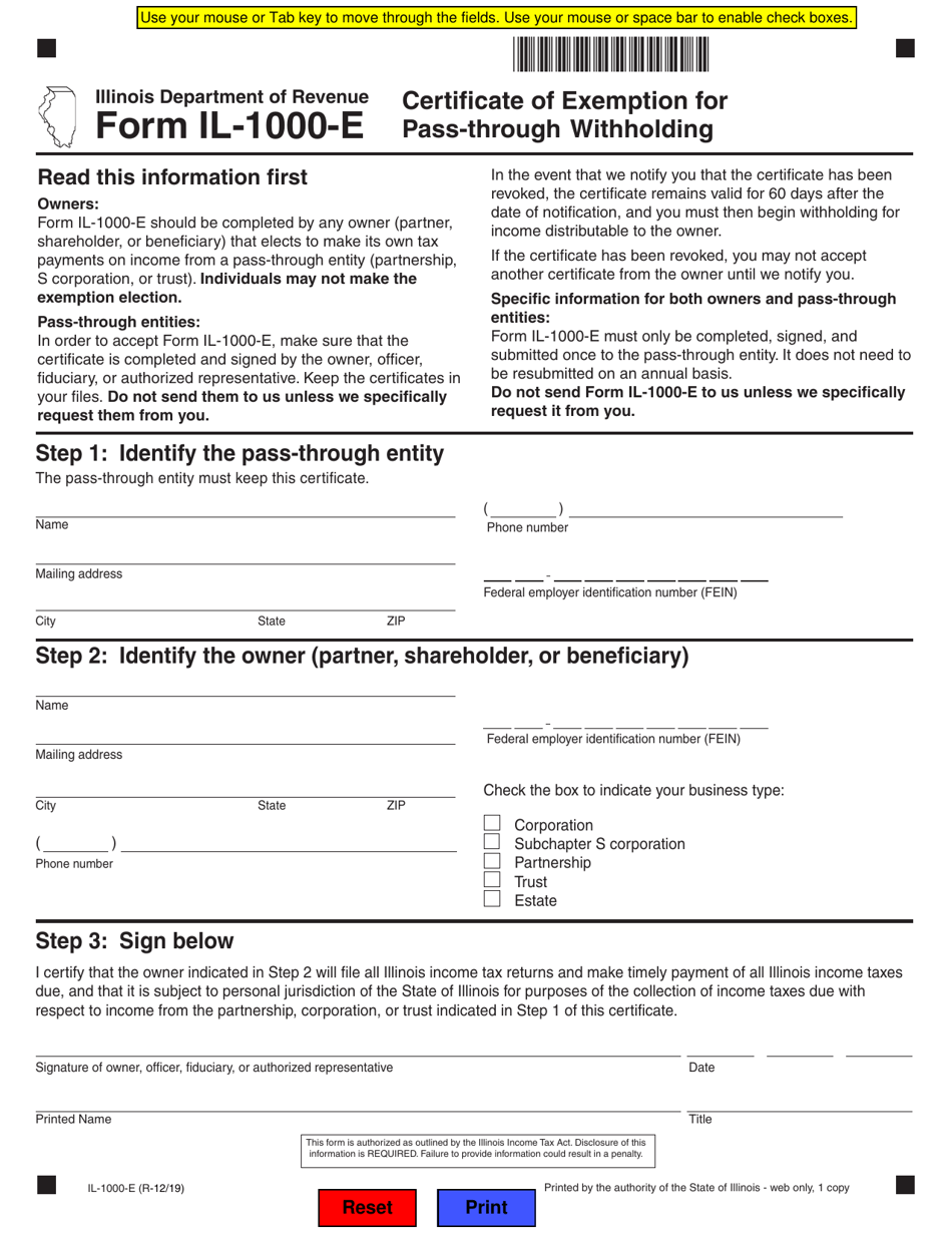 Form IL1000E Fill Out, Sign Online and Download Fillable PDF