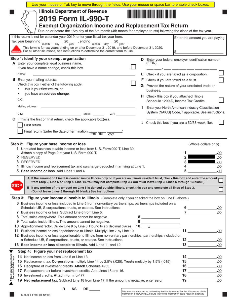 Form IL-990-T Exempt Organization Income and Replacement Tax Return - Illinois, Page 1
