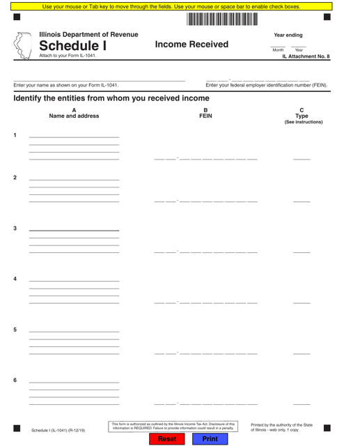 Form IL-1041 Schedule I  Printable Pdf