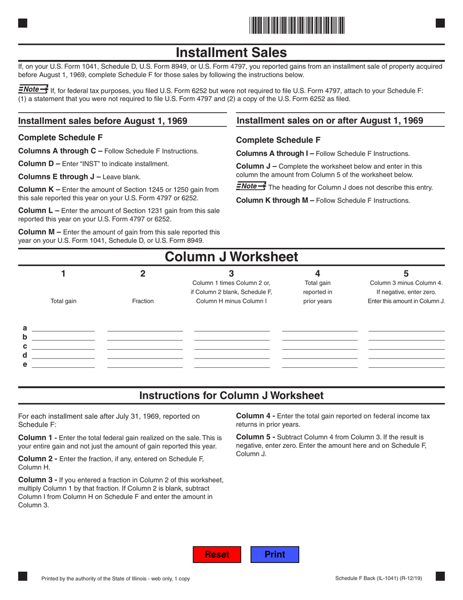 Form IL-1041 Schedule F Gains From Sales or Exchanges of Property Acquired Before August 1, 1969 - Illinois, Page 2