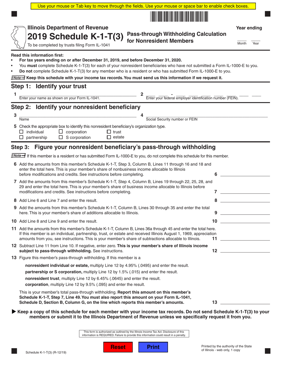 Schedule K-1-T(3) Download Fillable PDF or Fill Online Pass-Through Withholding Calculation for