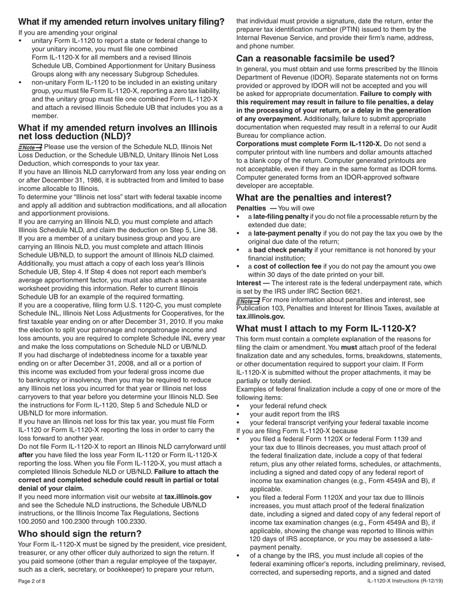 Instructions for Form IL-1120-X Amended Corporation Income and Replacement Tax Return - Illinois, Page 2
