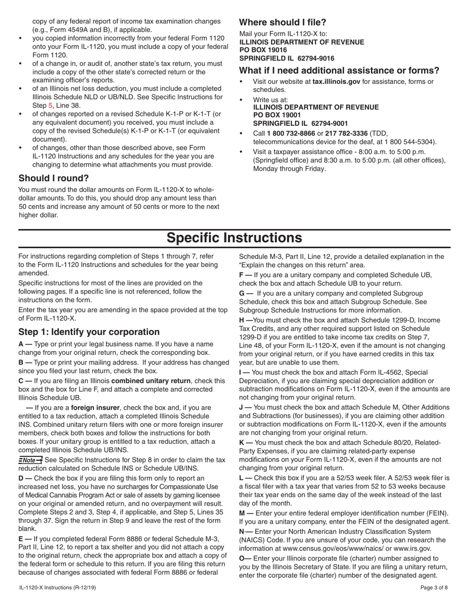 Instructions for Form IL-1120-X Amended Corporation Income and Replacement Tax Return - Illinois, Page 3