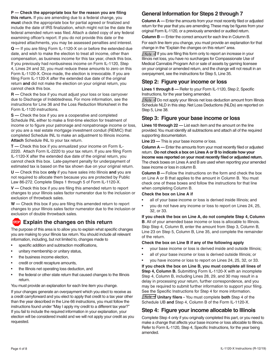 Instructions for Form IL-1120-X Amended Corporation Income and Replacement Tax Return - Illinois, Page 4