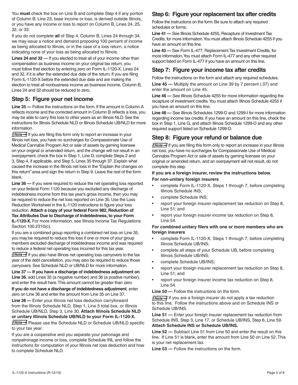 Instructions for Form IL-1120-X Amended Corporation Income and Replacement Tax Return - Illinois, Page 5