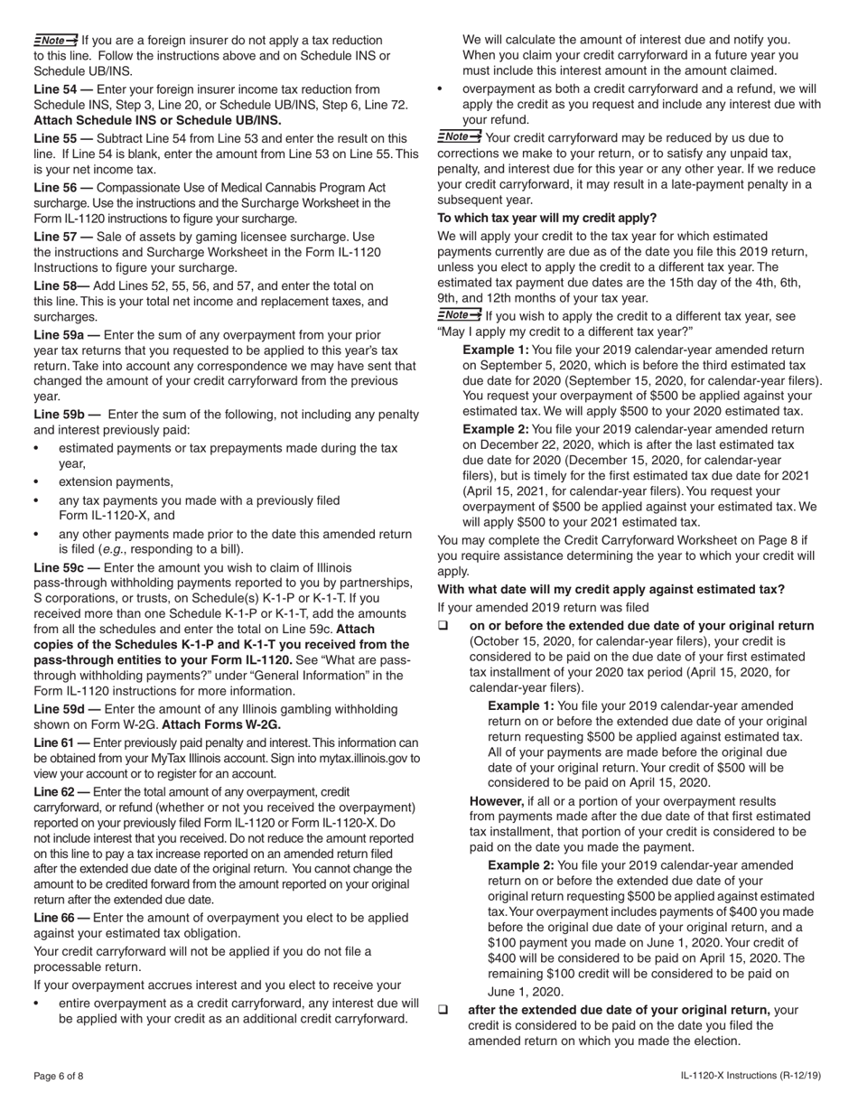 Instructions for Form IL-1120-X Amended Corporation Income and Replacement Tax Return - Illinois, Page 6
