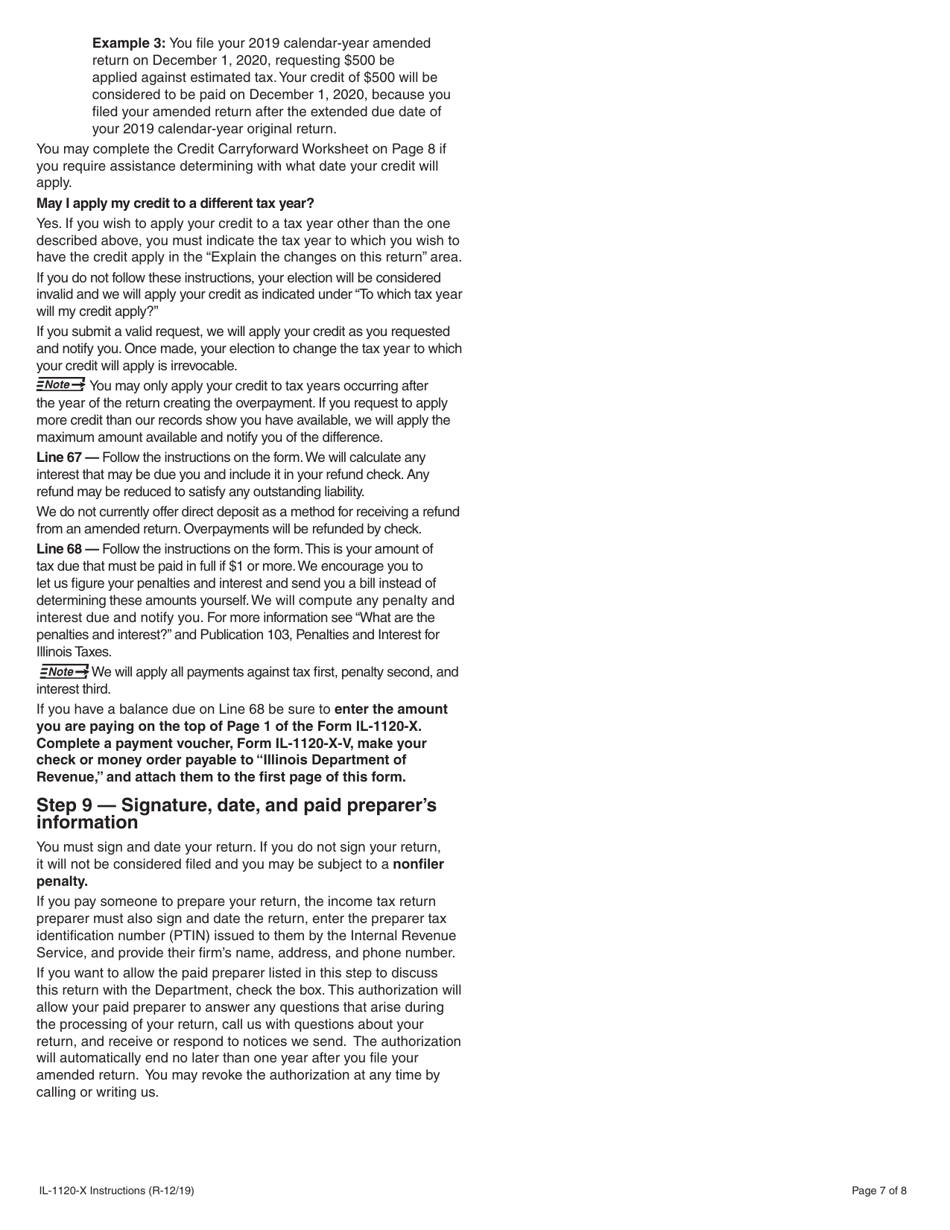 Instructions for Form IL-1120-X Amended Corporation Income and Replacement Tax Return - Illinois, Page 7