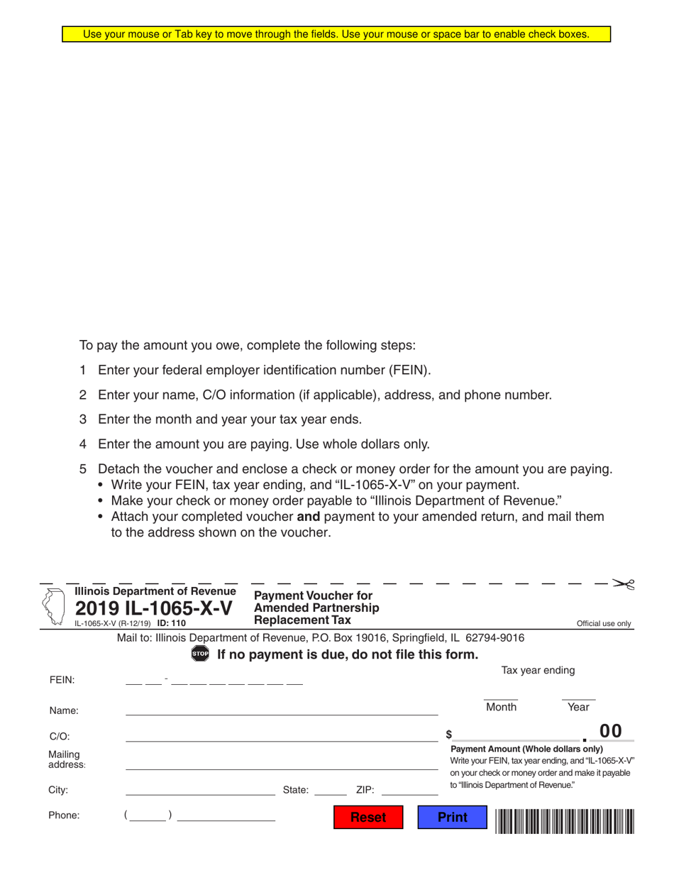 Form IL-1065-X-V Payment Voucher for Amended Partnership Replacement Tax - Illinois, Page 1