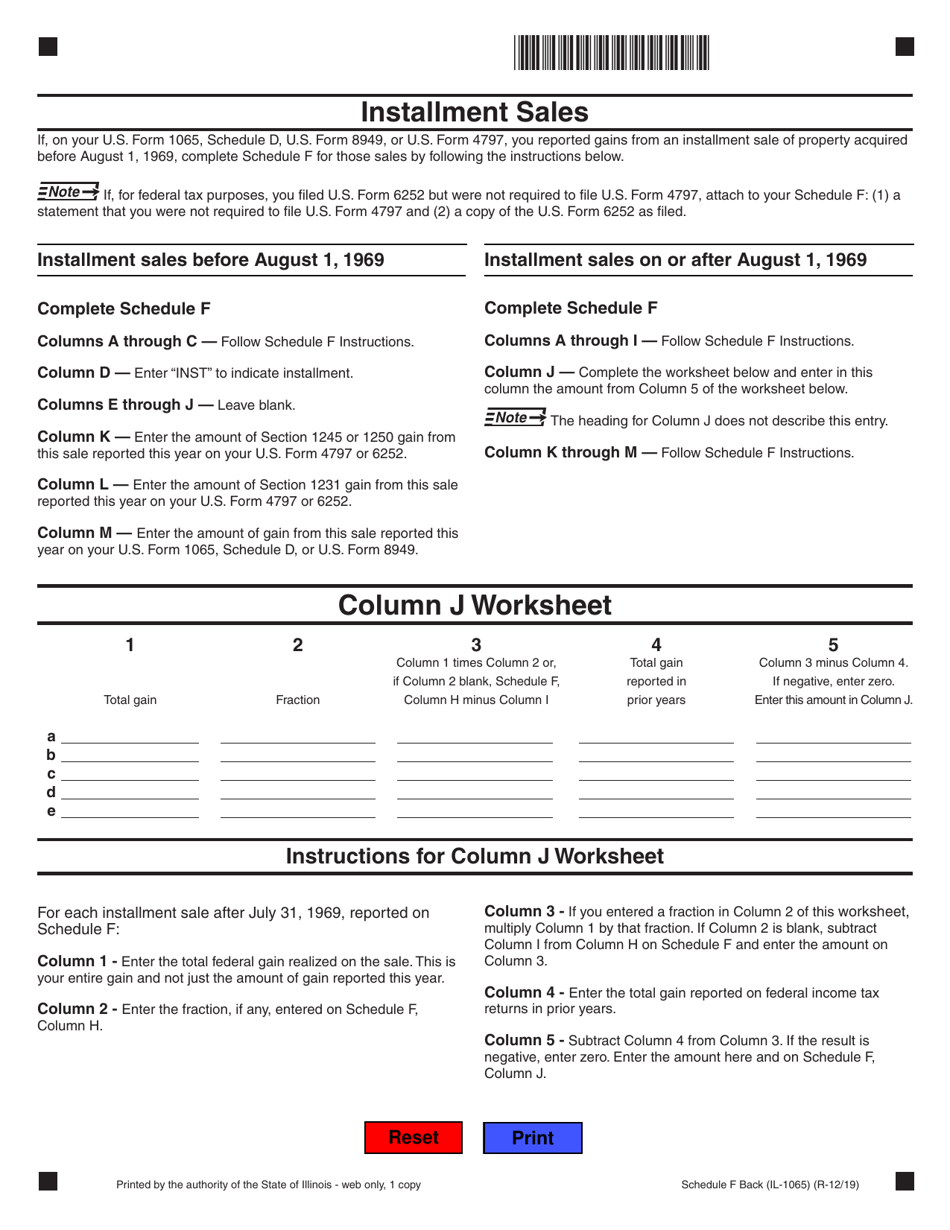 Form IL-1065 Schedule F Gains From Sales or Exchanges of Property Acquired Before August 1, 1969 - Illinois, Page 2