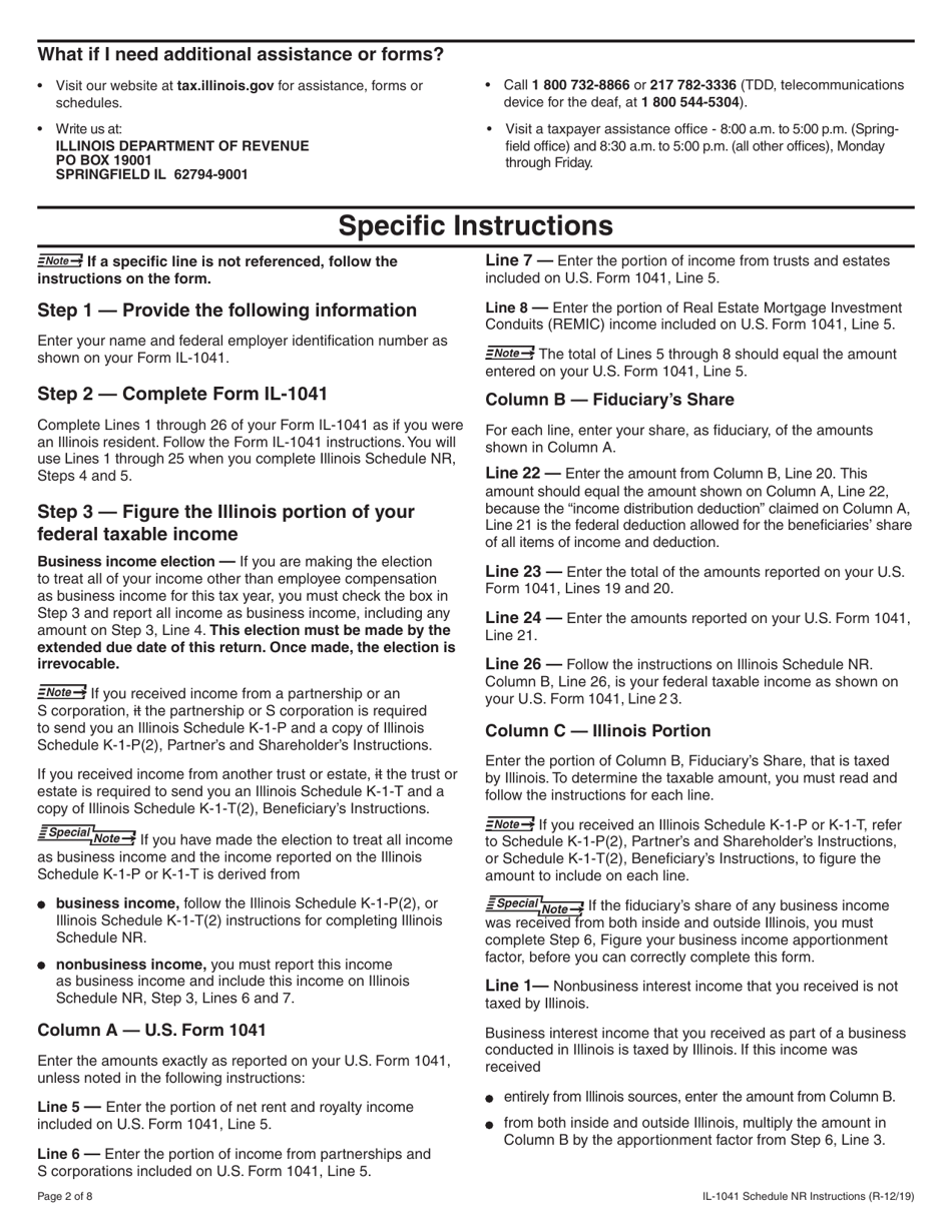 Instructions for Form IL-1041 Schedule NR Nonresident Computation of Fiduciary Income - Illinois, Page 2