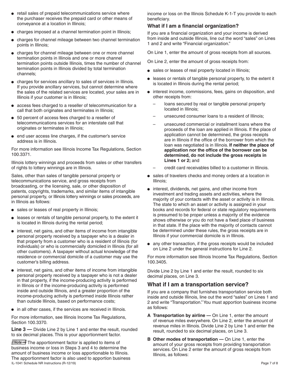Instructions for Form IL-1041 Schedule NR Nonresident Computation of Fiduciary Income - Illinois, Page 7