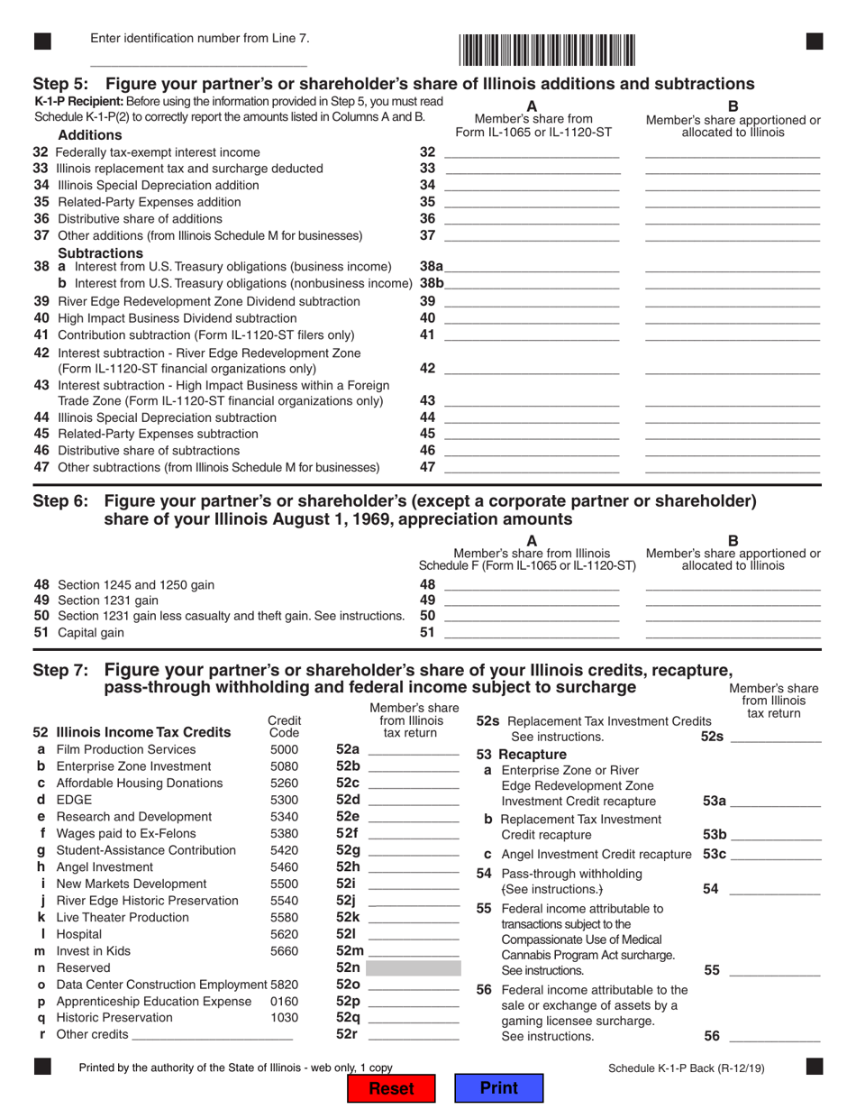 Schedule K-1-P Partners or Shareholders Share of Income, Deductions, Credits, and Recapture - Illinois, Page 2