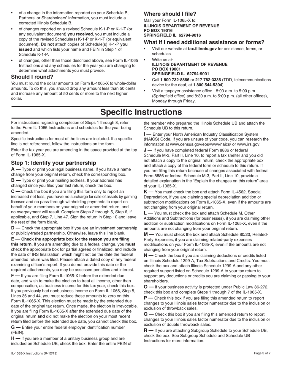 Instructions for Form IL-1065-X amended Partnership Replacement Tax Return - Illinois, Page 3