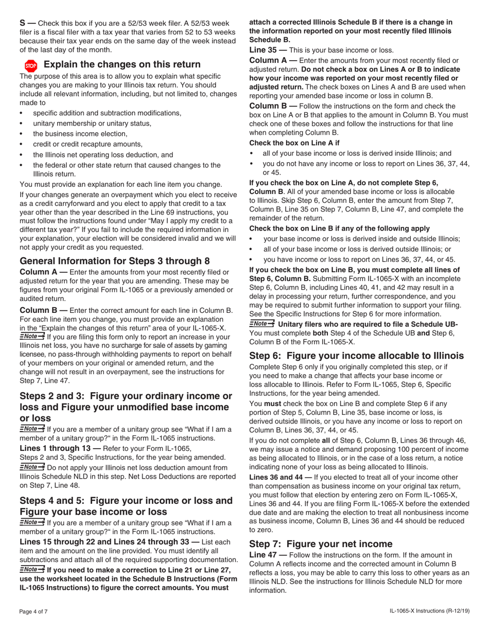 Instructions for Form IL-1065-X amended Partnership Replacement Tax Return - Illinois, Page 4