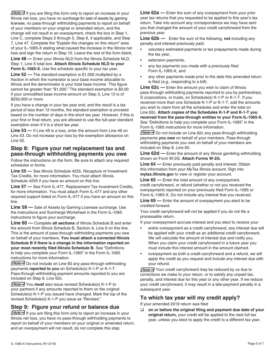 Instructions for Form IL-1065-X amended Partnership Replacement Tax Return - Illinois, Page 5