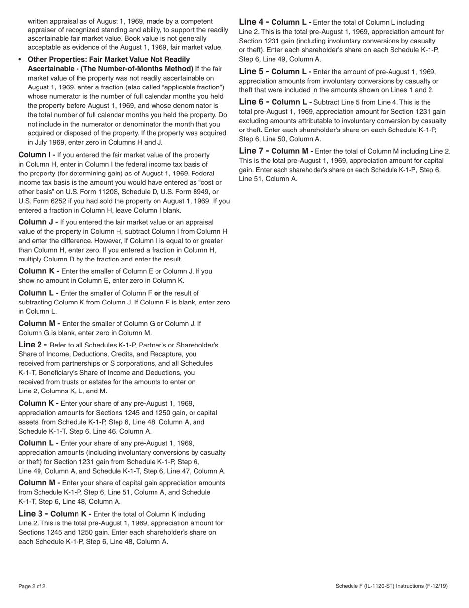 Instructions for Form IL-1120-ST Schedule F Gains From Sales or Exchanges of Property Acquired Before August 1, 1969 - Illinois, Page 2