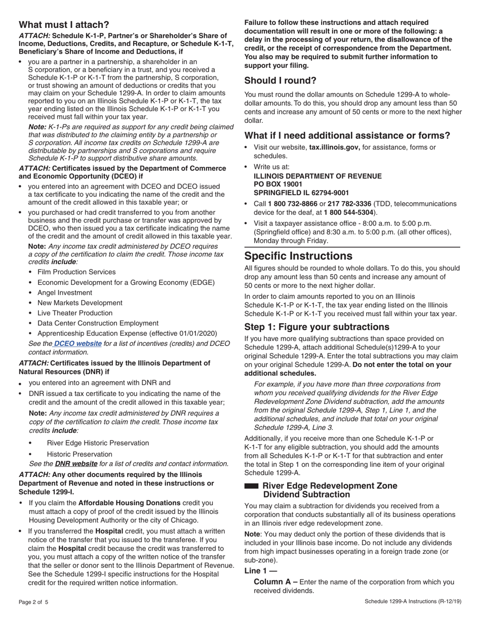 Instructions for Schedule 1299-A Tax Subtractions and Credits (For Partnerships and S Corporations) - Illinois, Page 2
