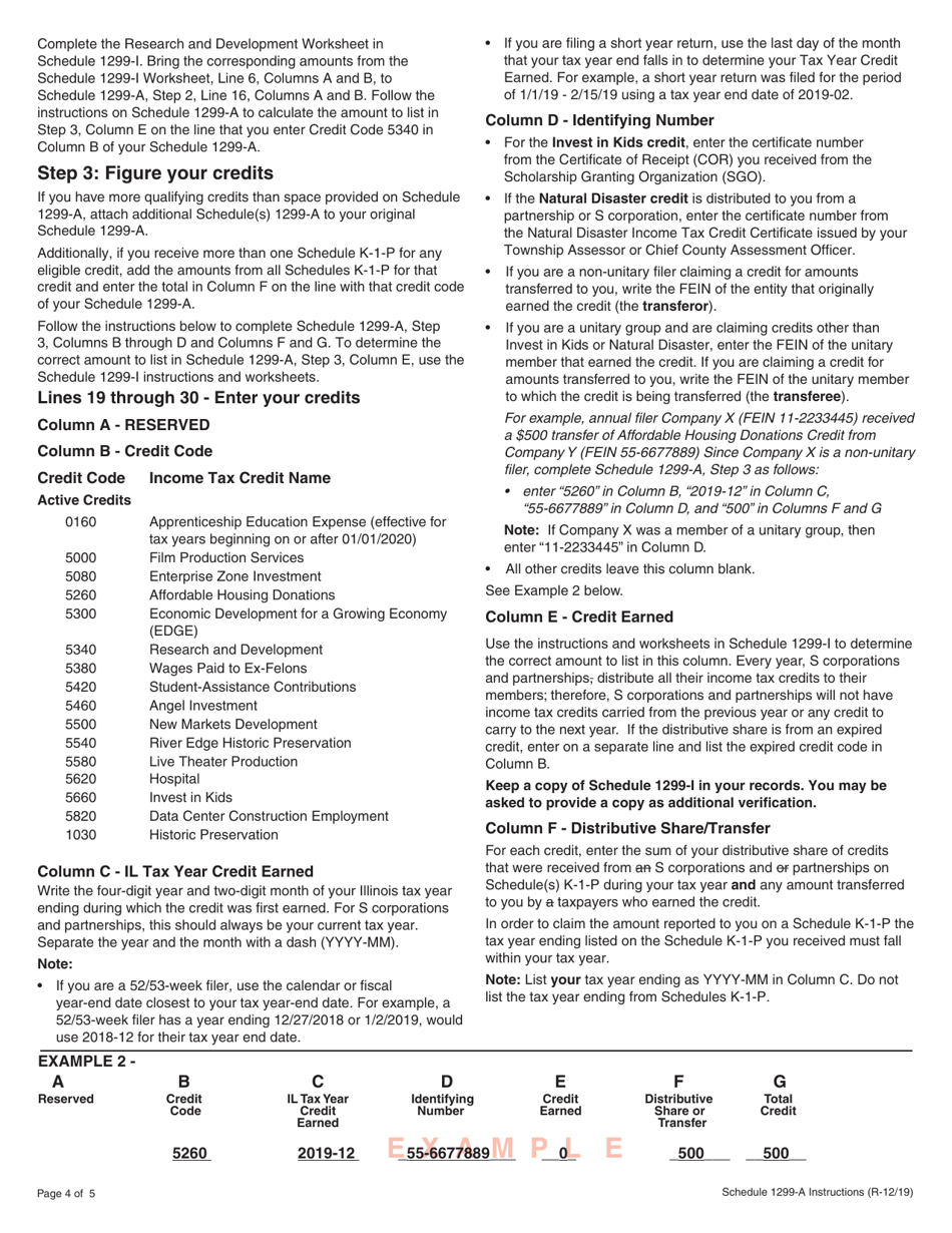 Instructions for Schedule 1299-A Tax Subtractions and Credits (For Partnerships and S Corporations) - Illinois, Page 4