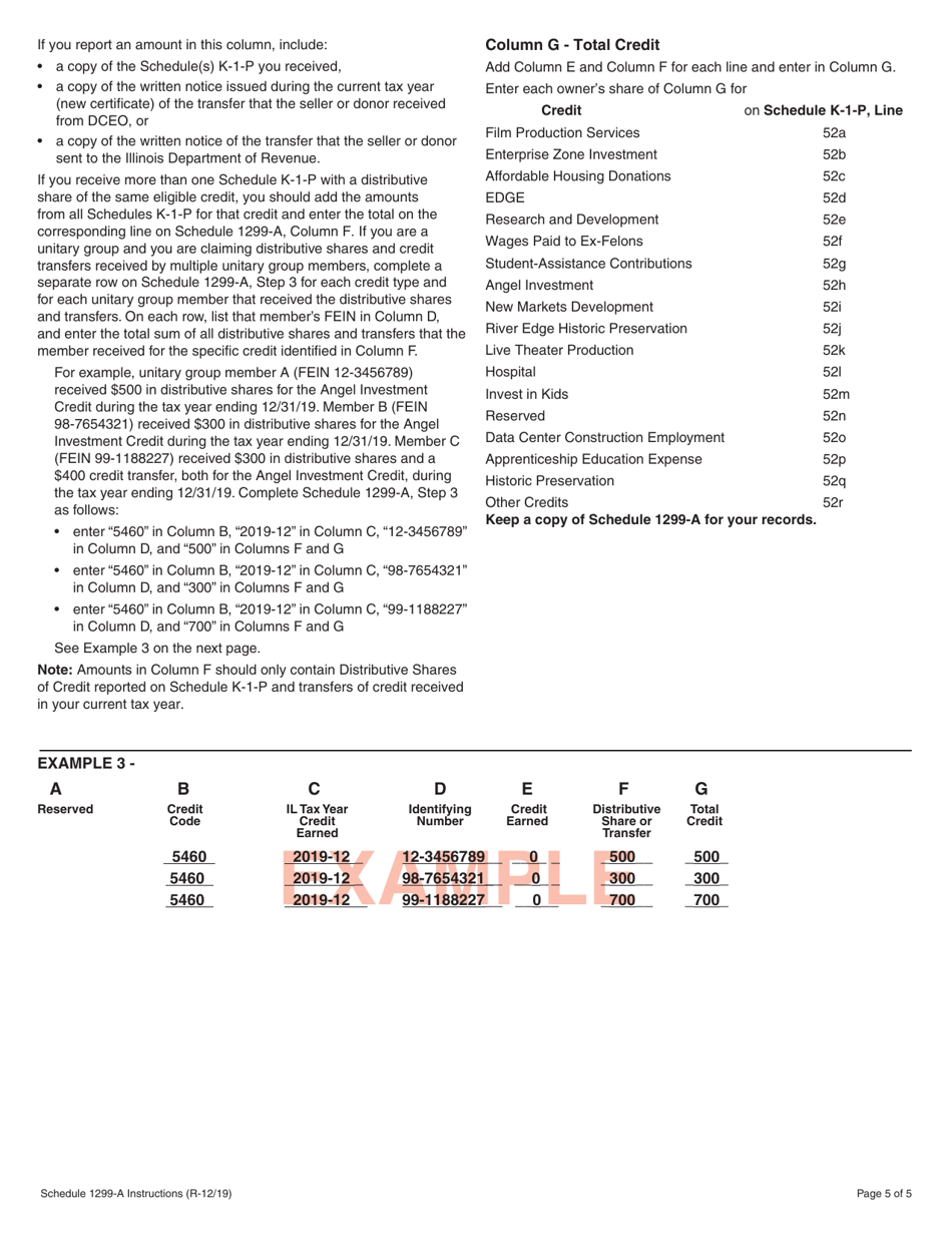 Instructions for Schedule 1299-A Tax Subtractions and Credits (For Partnerships and S Corporations) - Illinois, Page 5