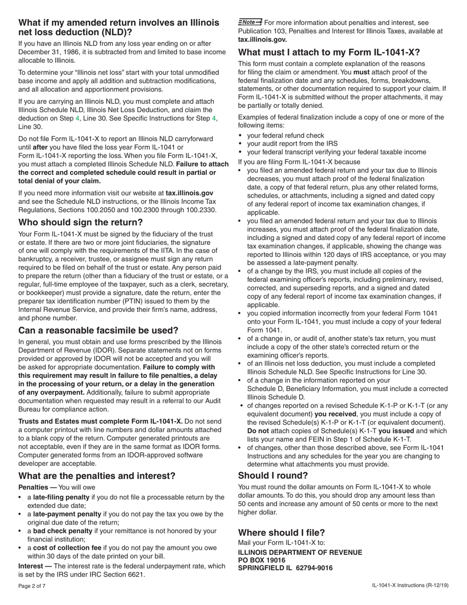 Instructions for Form IL-1041-X Amended Fiduciary Income and Replacement Tax Return - Illinois, Page 2