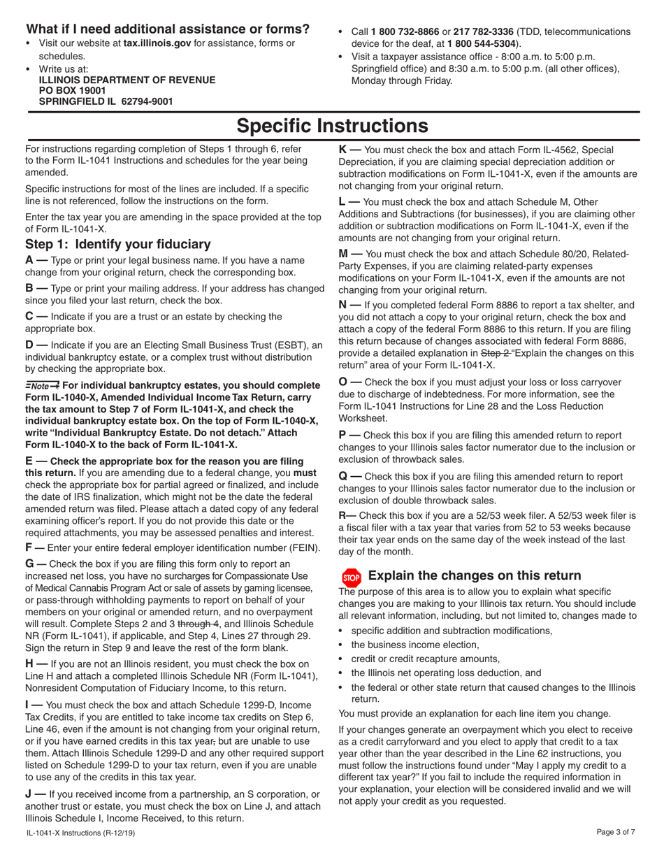 Instructions for Form IL-1041-X Amended Fiduciary Income and Replacement Tax Return - Illinois, Page 3