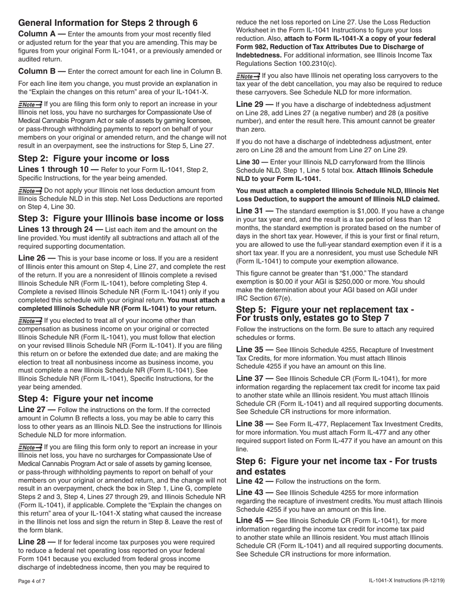 Instructions for Form IL-1041-X Amended Fiduciary Income and Replacement Tax Return - Illinois, Page 4