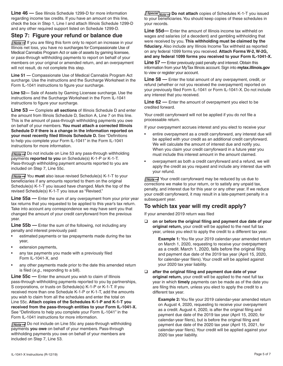 Instructions for Form IL-1041-X Amended Fiduciary Income and Replacement Tax Return - Illinois, Page 5