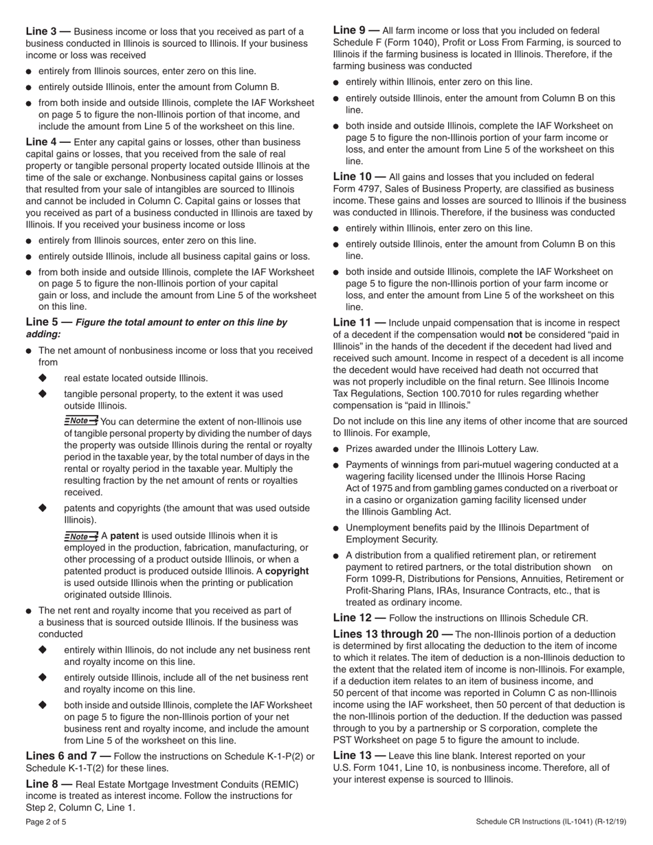 Instructions for Form IL-1041 Schedule CR Credit for Tax Paid to Other States - Illinois, Page 2