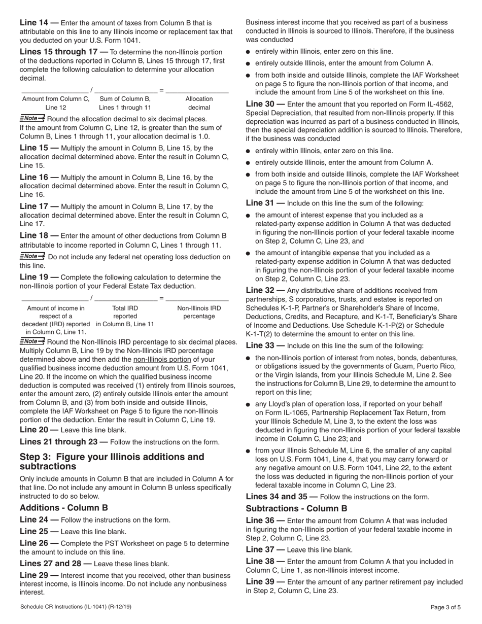 Instructions for Form IL-1041 Schedule CR Credit for Tax Paid to Other States - Illinois, Page 3