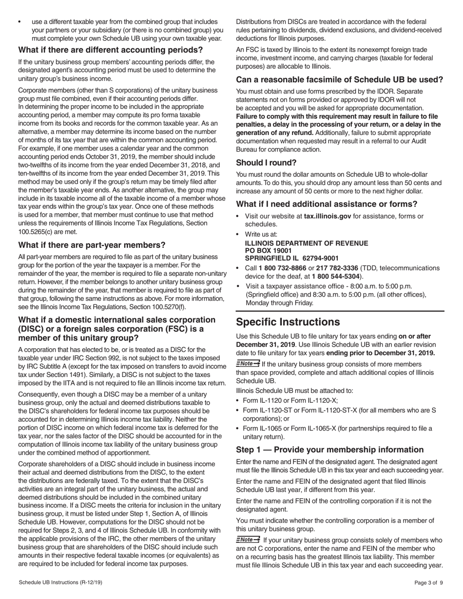 Instructions for Schedule UB Combined Apportionment for Unitary Business Group - Illinois, Page 3