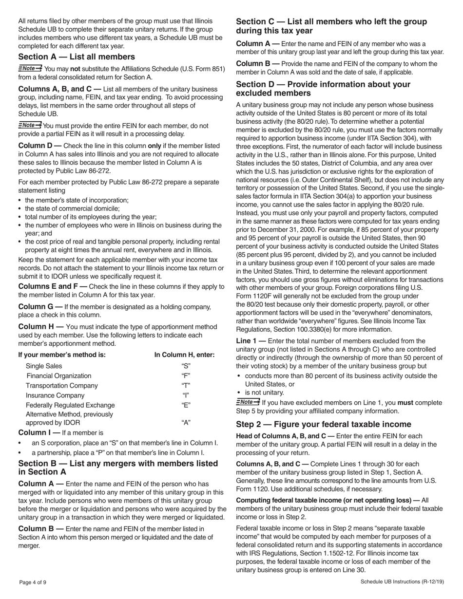 Instructions for Schedule UB Combined Apportionment for Unitary Business Group - Illinois, Page 4