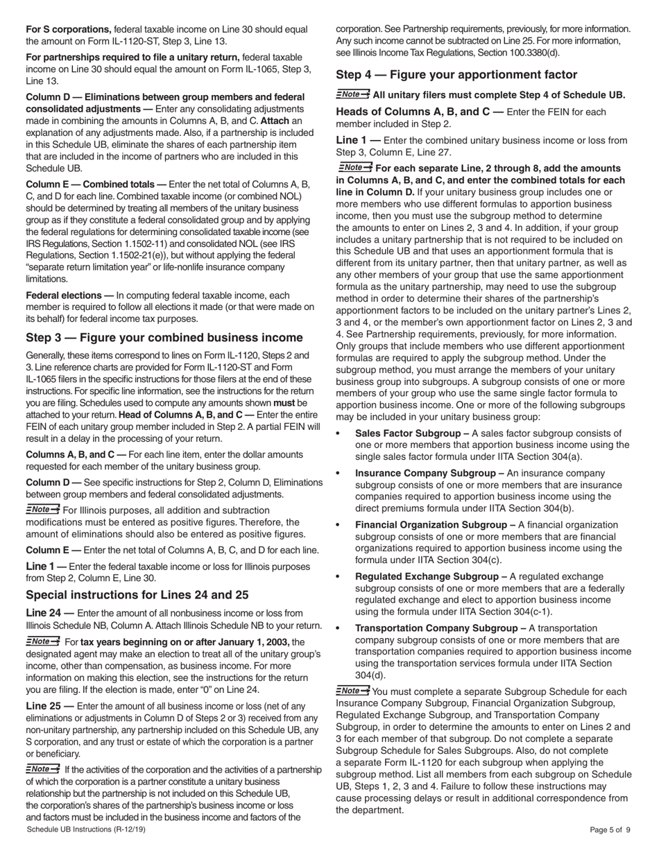 Instructions for Schedule UB Combined Apportionment for Unitary Business Group - Illinois, Page 5