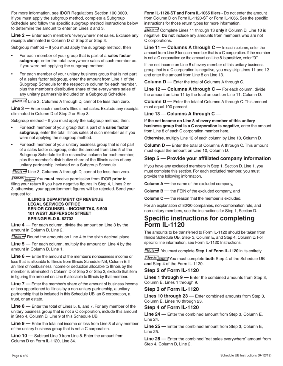 Instructions for Schedule UB Combined Apportionment for Unitary Business Group - Illinois, Page 6