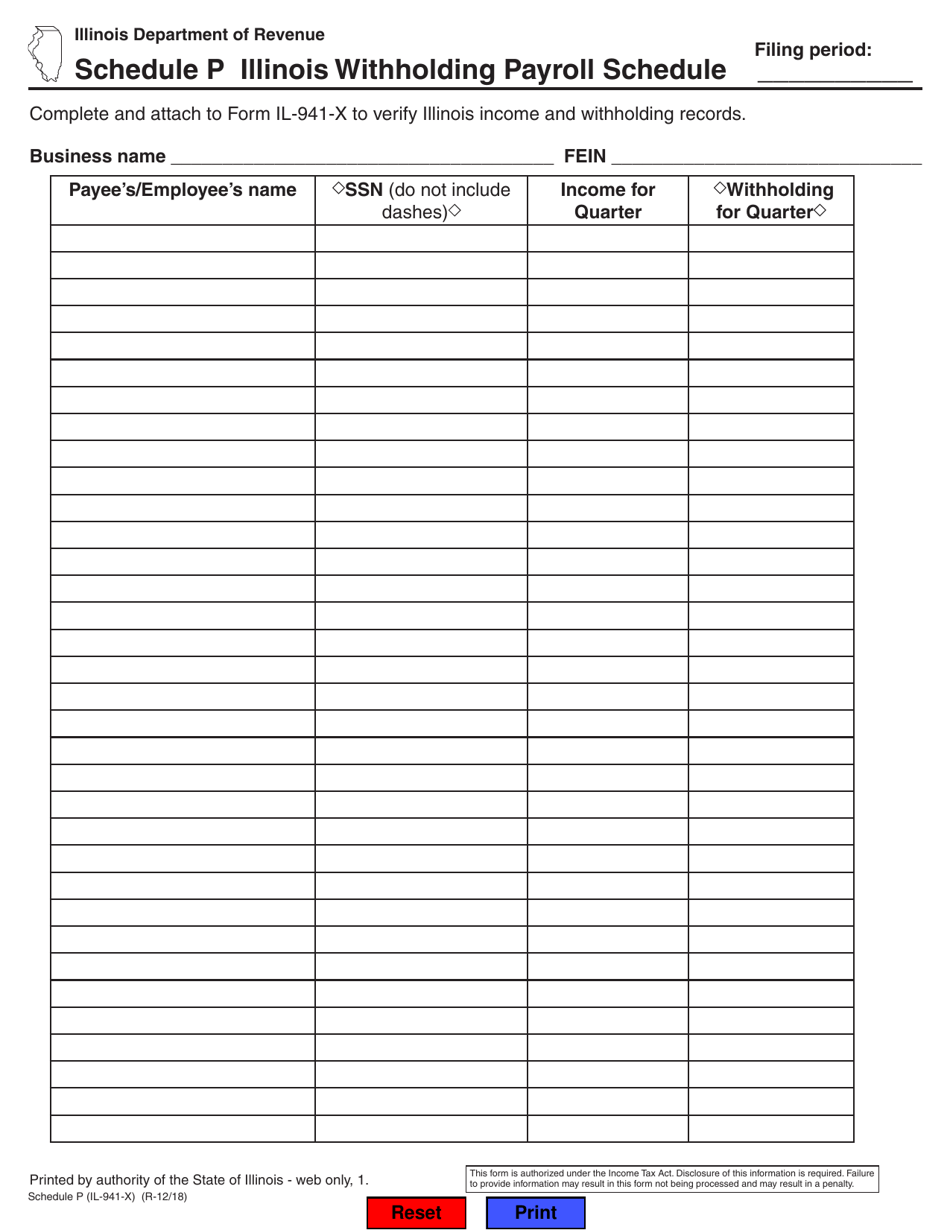 Form IL941X Schedule P Fill Out, Sign Online and Download Fillable