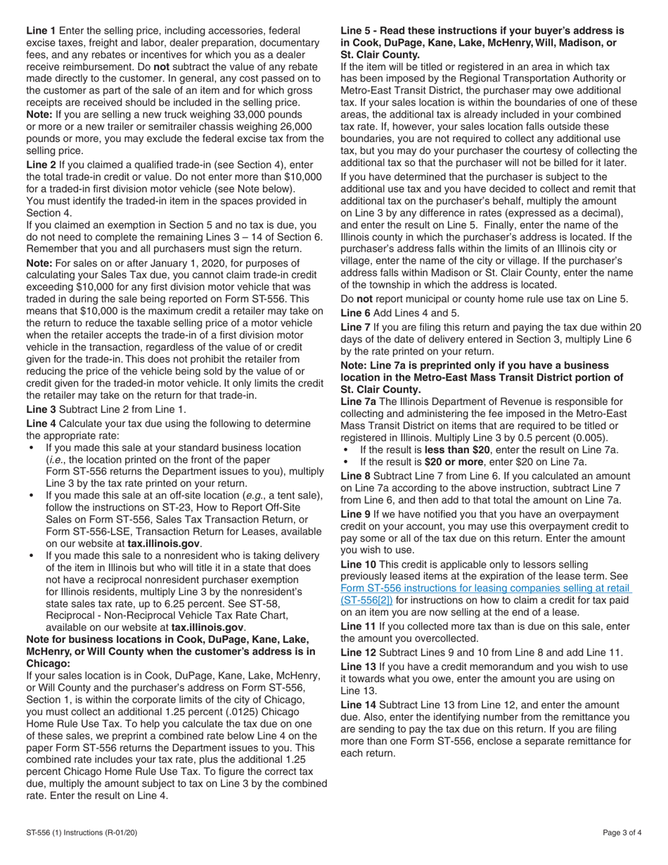 Instructions for Form ST-556 Sales Tax Transaction Return for Leasing Companies Selling at Retail - Illinois, Page 3