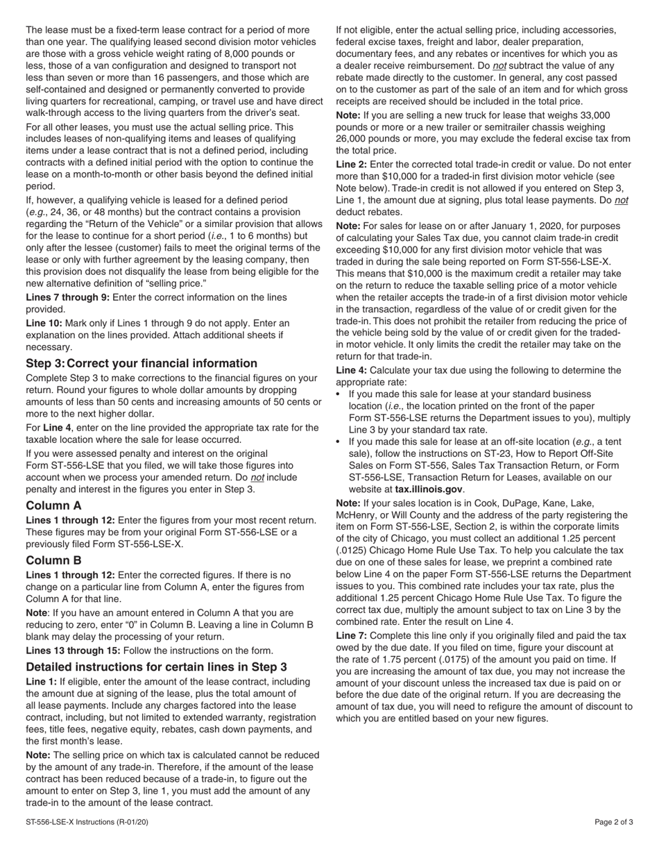 Instructions for Form ST-556-LSE-X, 966 Amended Transaction Return for Leases - Illinois, Page 2