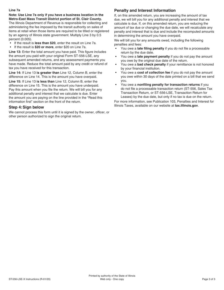 Instructions for Form ST-556-LSE-X, 966 Amended Transaction Return for Leases - Illinois, Page 3
