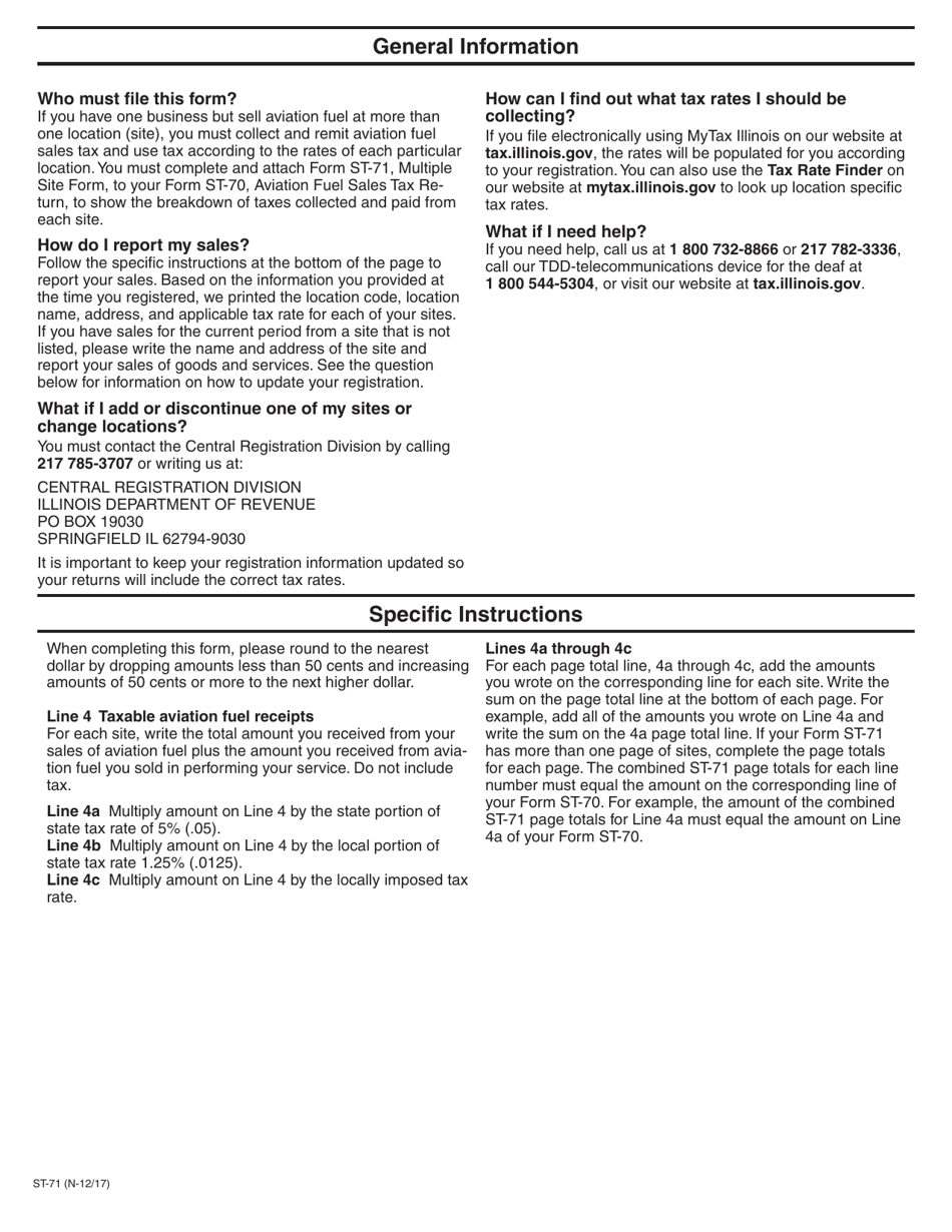 Instructions for Form ST-71 Multiple Site Form - Illinois, Page 1