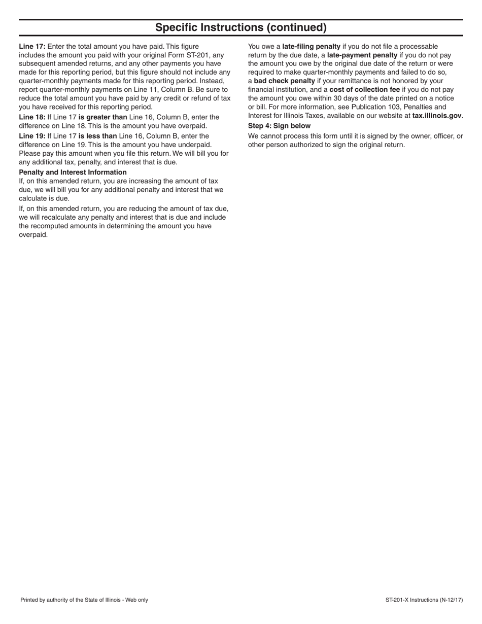 Instructions for Form ST-201-X Amended Rental Purchase Agreement Occupation Tax Return - Illinois, Page 2