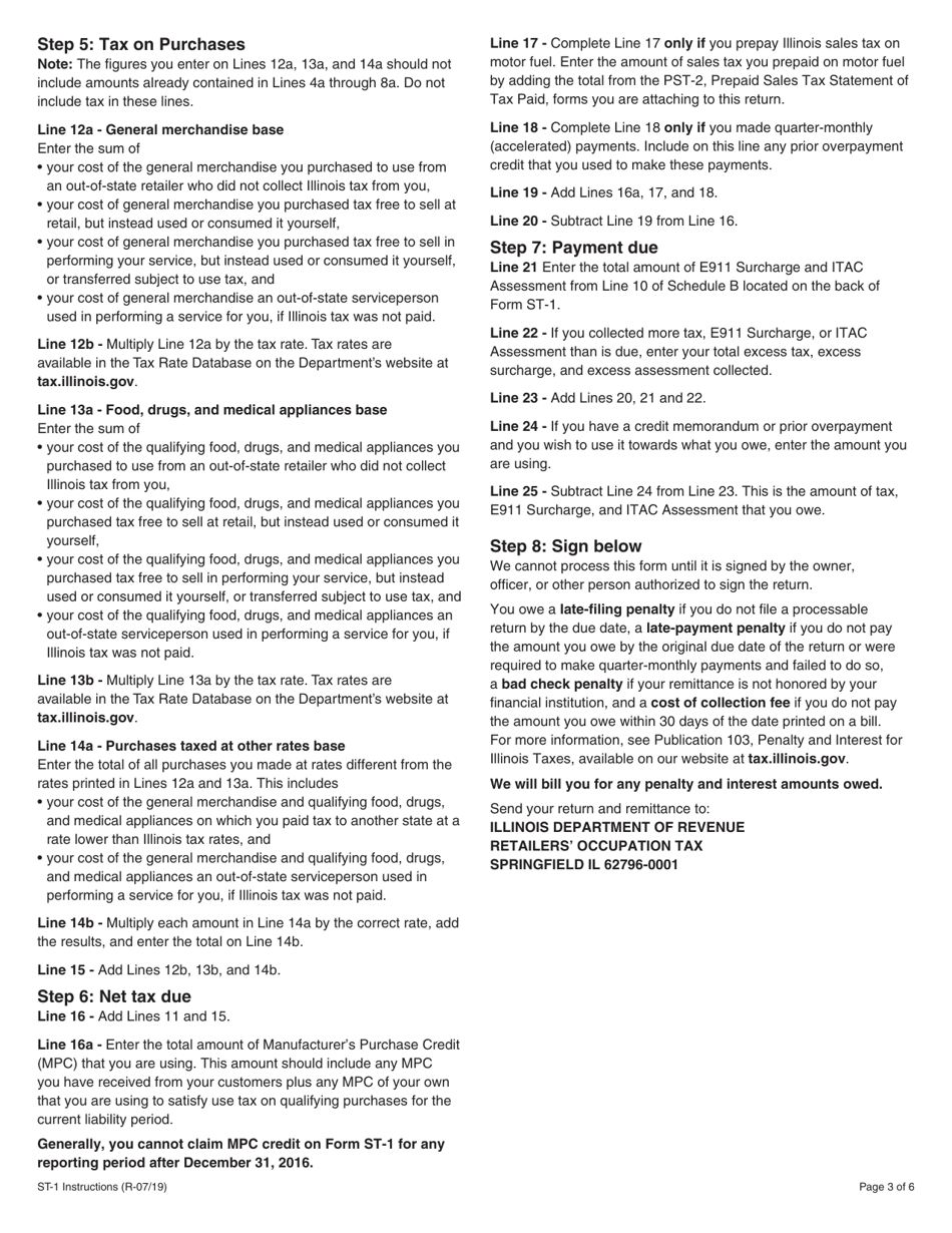 Instructions for Form ST-1, 002 Sales and Use Tax and E911 Surcharge Return - Illinois, Page 3