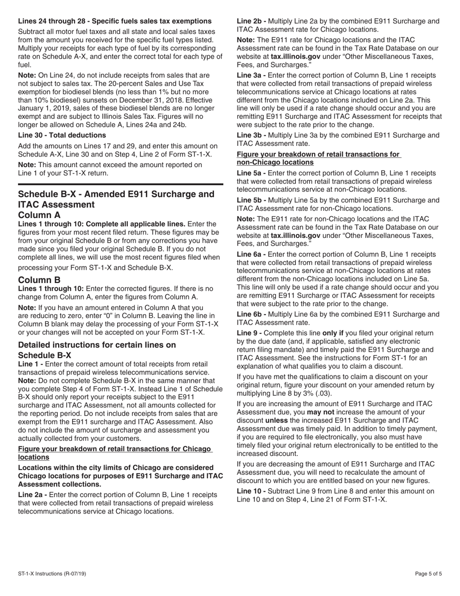 Instructions for Form ST-1-X, 003 Amended Sales and Use Tax and E911 Surcharge Return - Illinois, Page 5