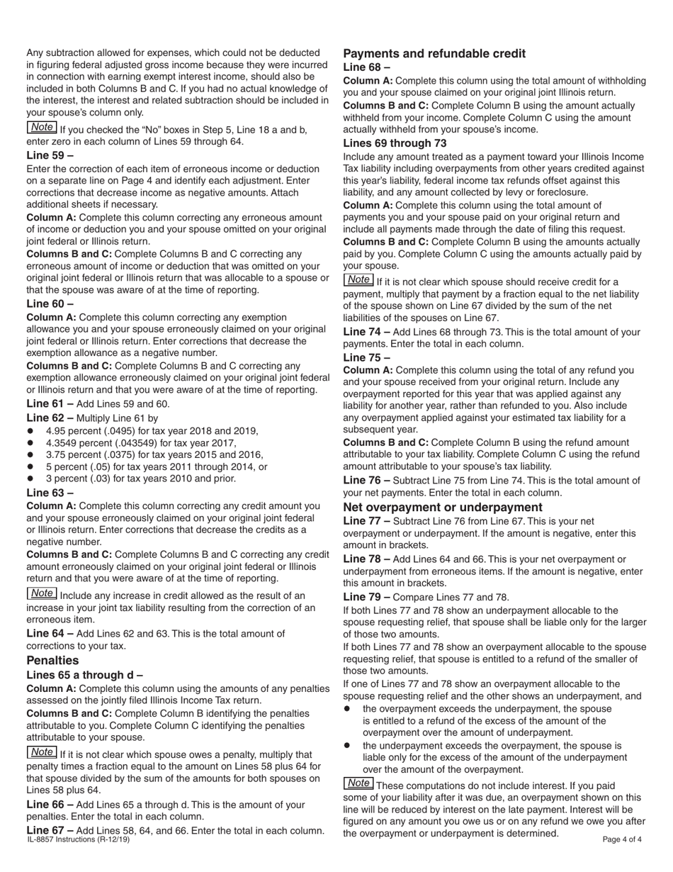 Instructions for Form IL-8857 Request for Innocent Spouse Relief - Illinois, Page 4