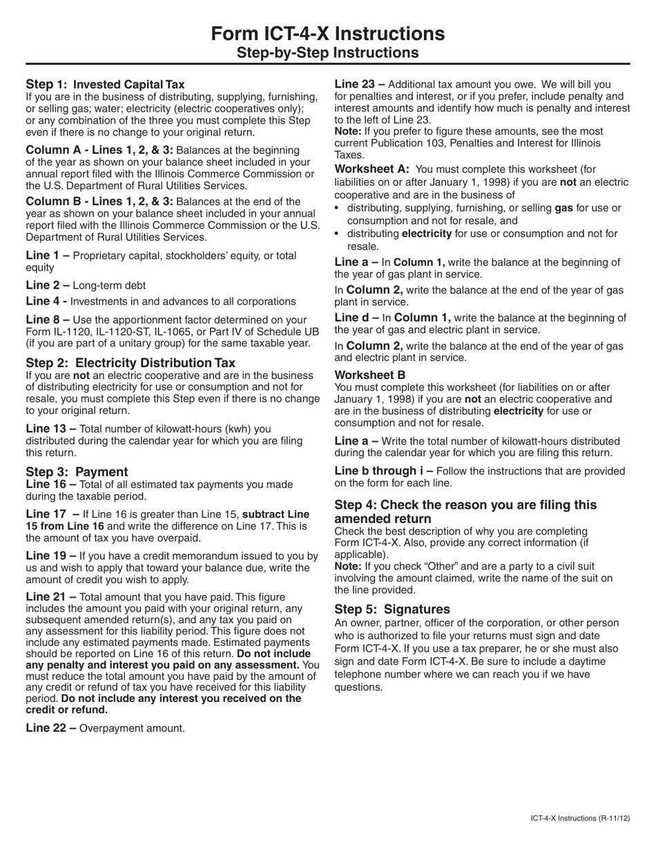 Instructions for Form ICT-4-X, 493 Amended Electricity Distribution and Invested Capital Tax Return - Illinois, Page 2
