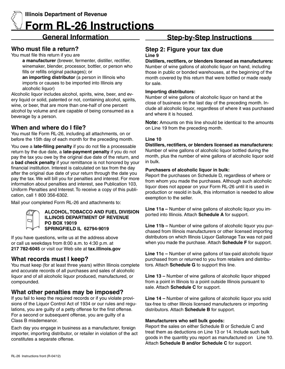 Instructions for Form RL-26 Liquor Revenue Return - Illinois, Page 1