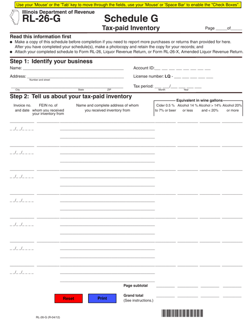 Form RL-26-G Schedule G Tax-Paid Inventory - Illinois