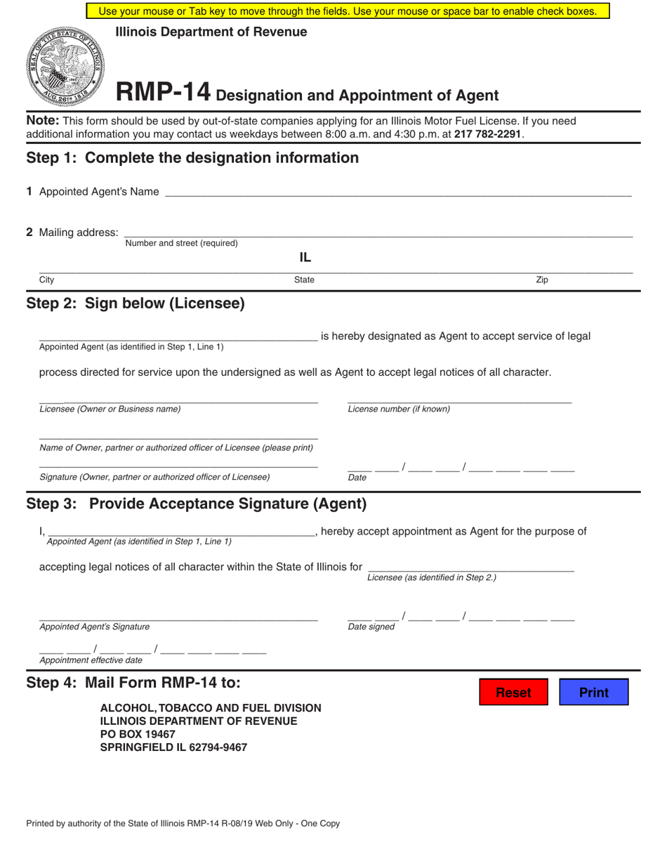 Form RMP-14 Designation and Appointment of Agent - Illinois, Page 1