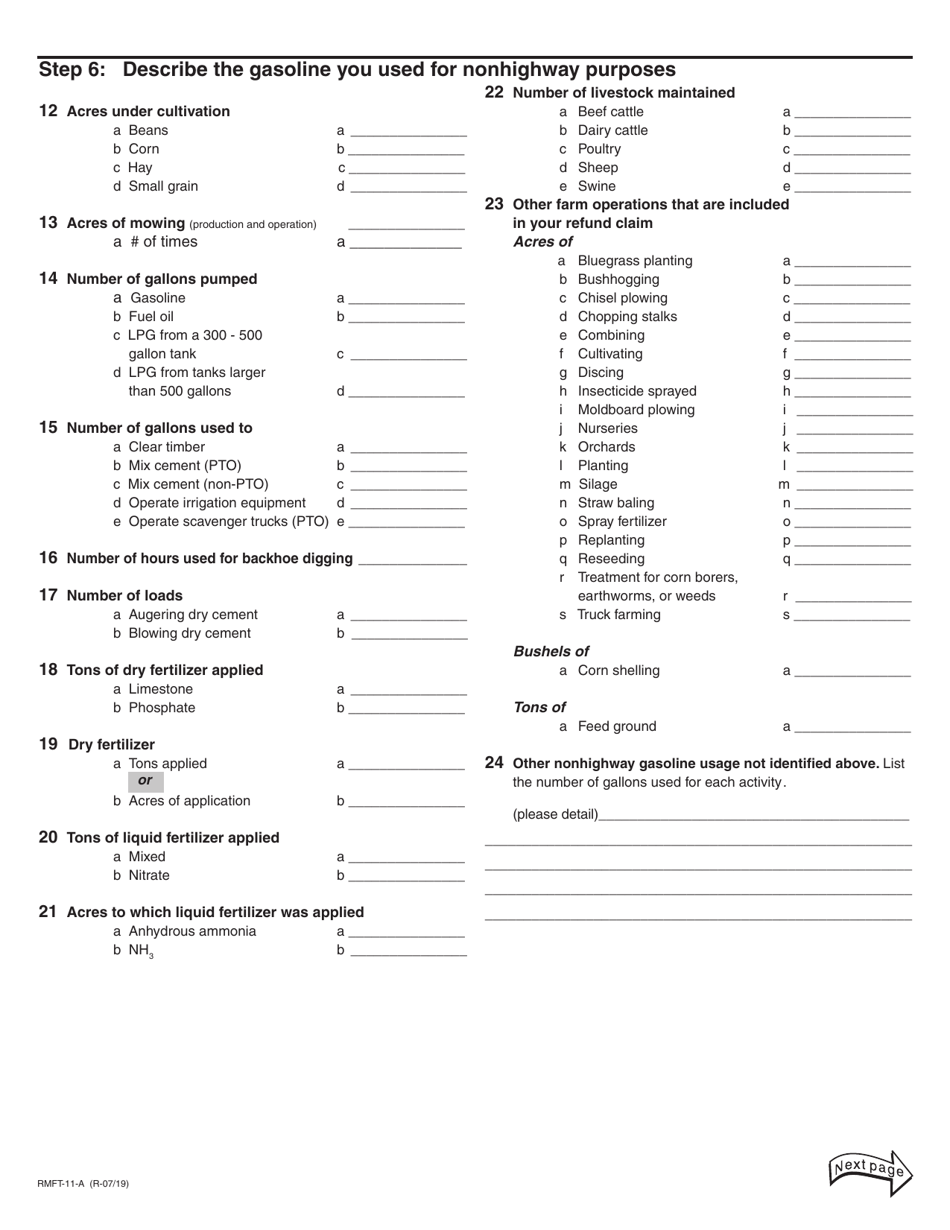 Form RMFT-11-A Illinois Motor Fuel Tax Refund Claim - Illinois, Page 2
